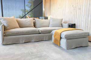 sofaonline - sofa modular con puf Ana y tela de lino